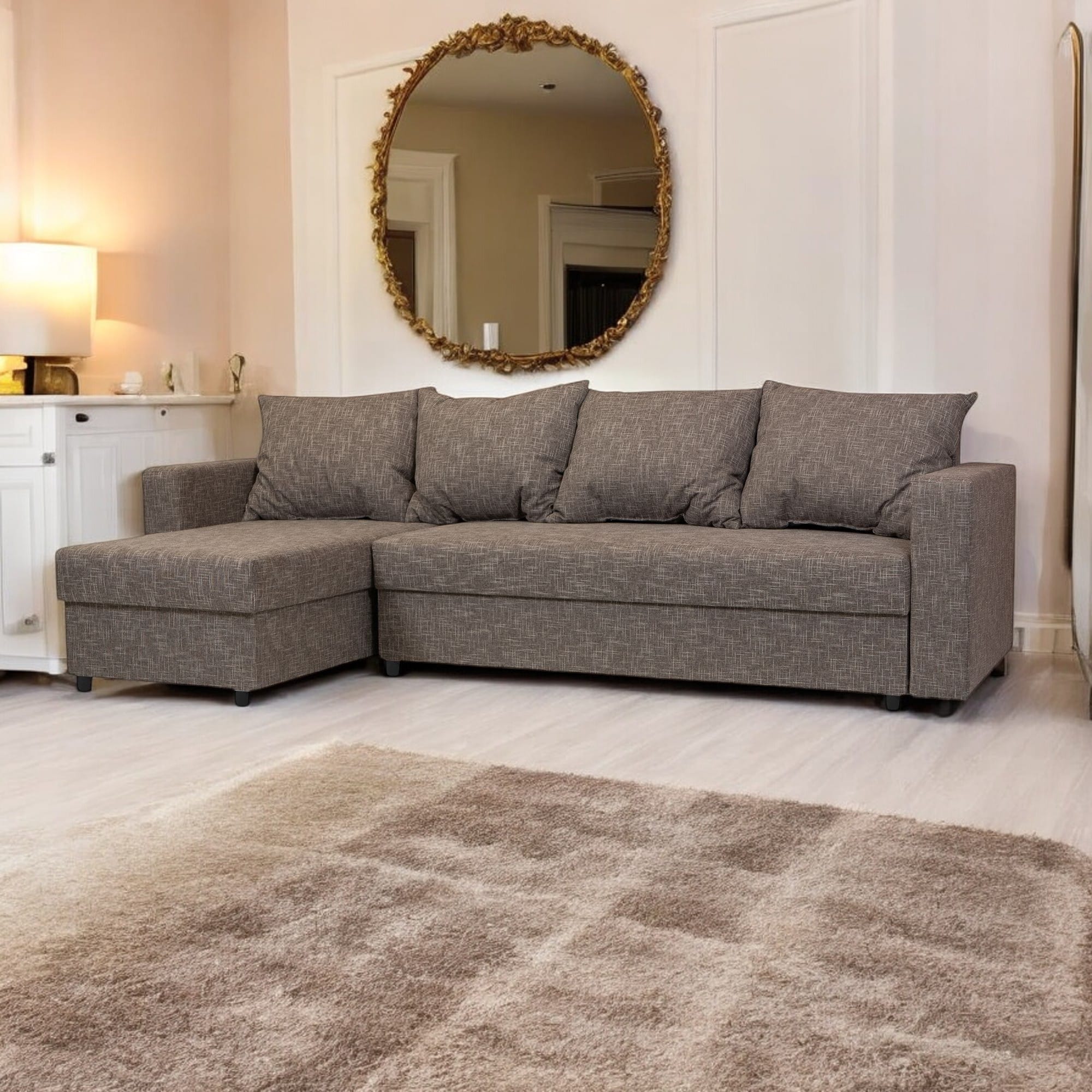 Stūra dīvāns Lugan+ Tumši bēšs XL (160cm) - 1