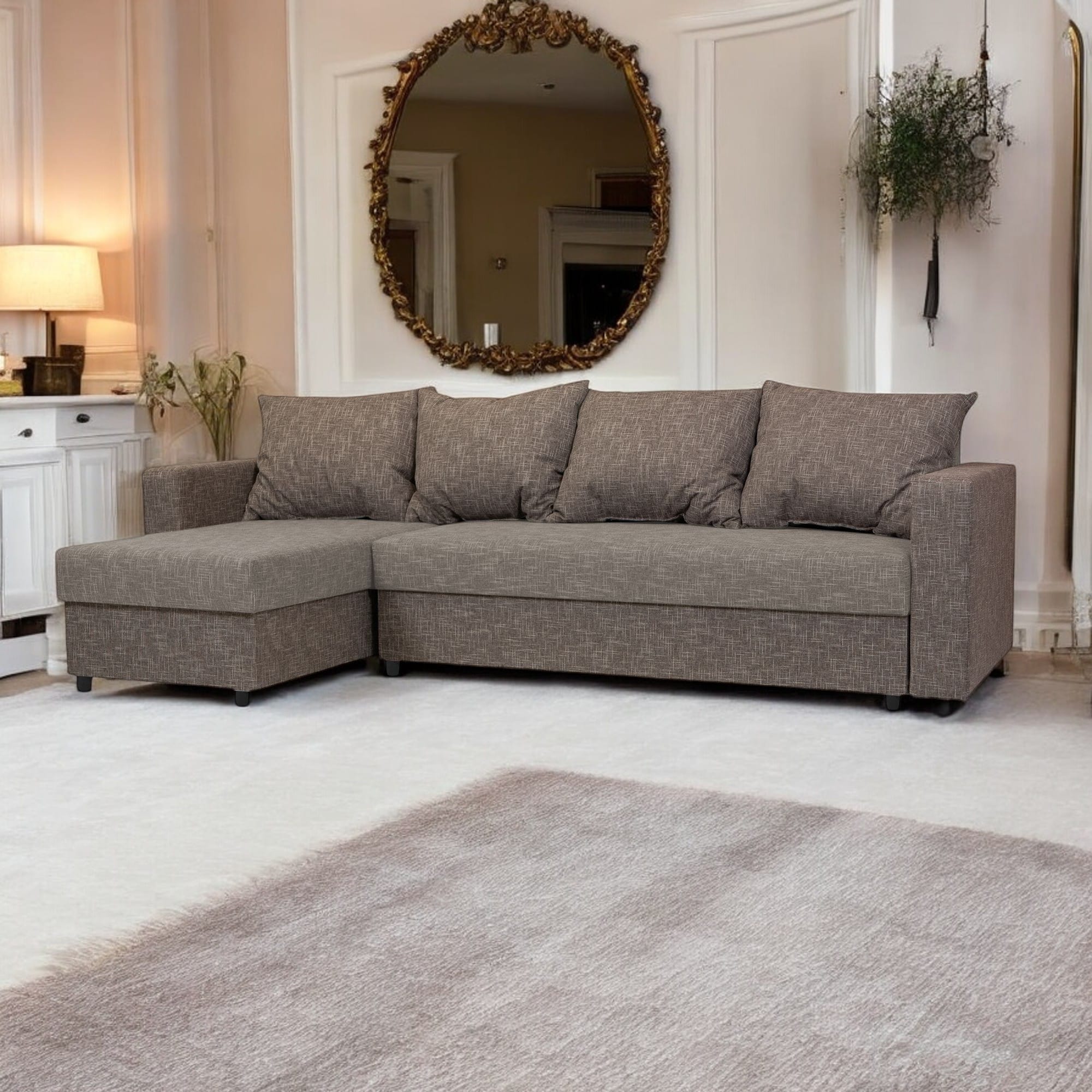 Stūra dīvāns Lugan+ Kombinēts gaišs+tumši bēšs XL (160cm) - 1