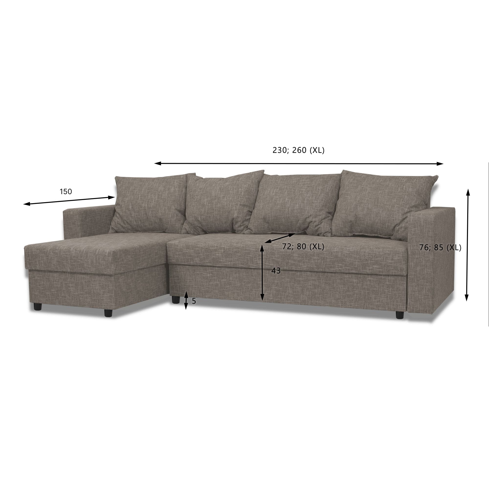 Stūra dīvāns Lugan+ Grafīta XL (160cm) - 3