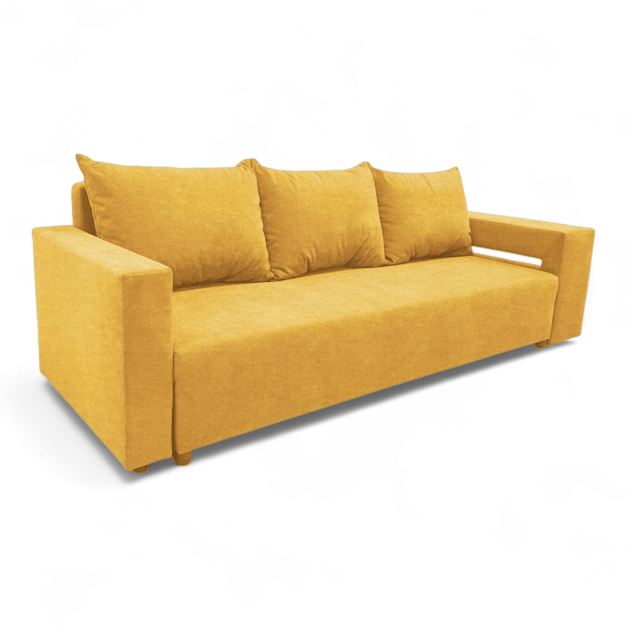Divvietīgs izvelkamais dīvāns ar galdiņu un pufiem Dzeltena — foto 10